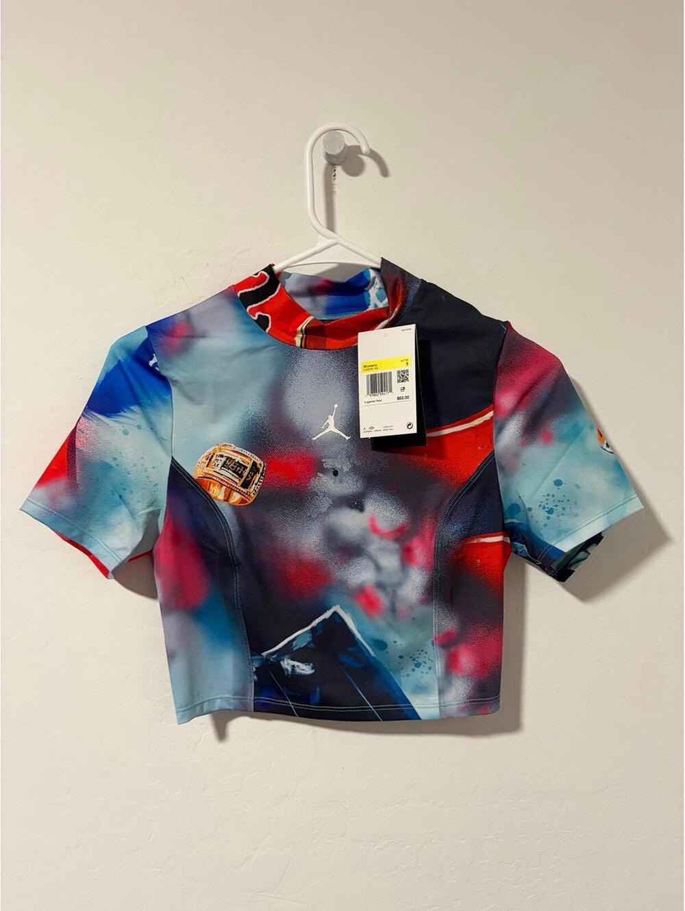 New $62 Jordan Print Short Sleeve Cropped Compression top - Womens S / Tight fit